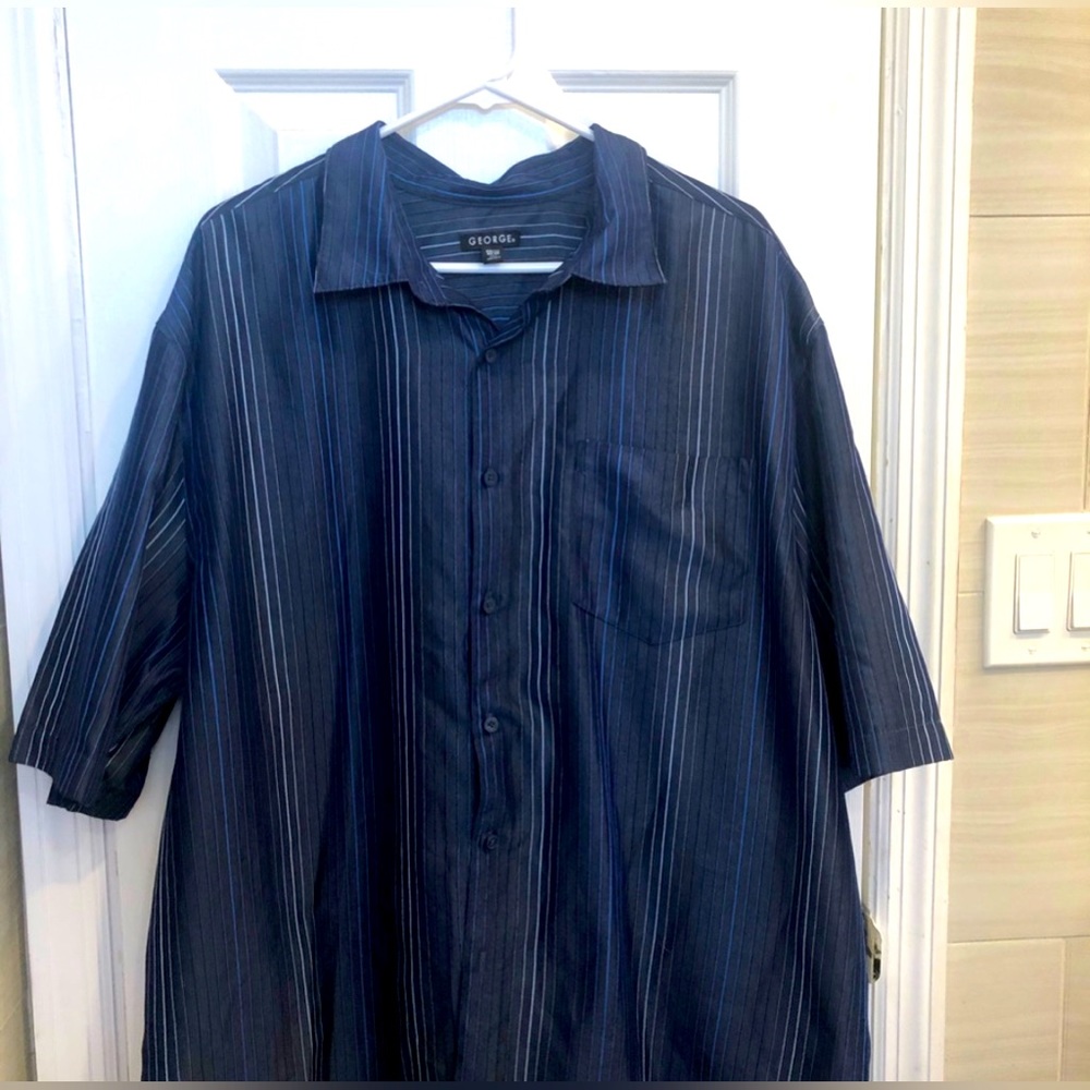 GEORGE blue striped short sleeve button down 2XL
